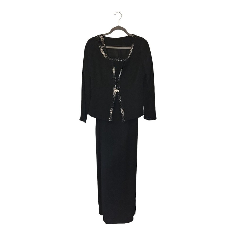 Cameron Blake Black Formal Evening Gown With Jacket Size 12/ 14 Beaded Dress